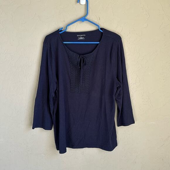 Talbots Tops - Talbots navy front tie 3/4 sleeve cotton and Modal extra‎ large top ￼